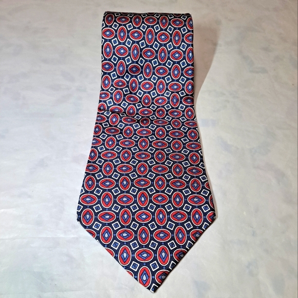 Zylos George Machado 💯 Italian Silk Necktie Blue/Red/White Mini Ovals USA Made - Picture 1 of 10